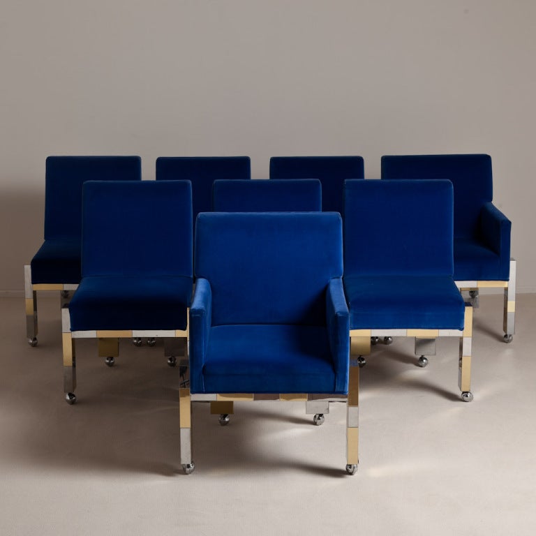 A Set of Eight Paul Evans designed Chairs Model PE 243 from his Cityscape Collection USA dated 1975, Original Fabric and Label