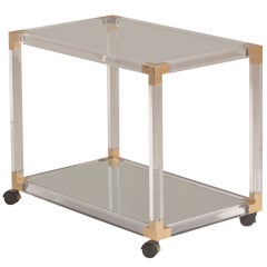 A Hollis Jones Designed Two Tier Lucite and Brass Trolley 1970s A Hollis Jones Designed Two Tier Lucite and Brass Trolley 1970s