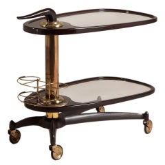 An Italian Wooden and Brass Two Tiered Barcart 1960s