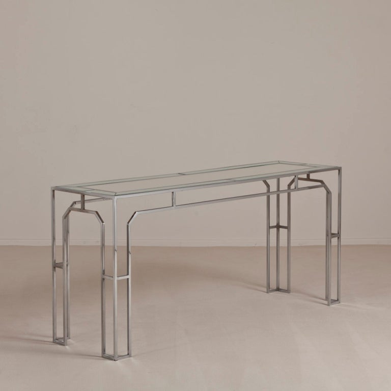 A Milo Baughman designed Nickel Plated Console Table with Inset Mirror Panelled Top 1970s, Talisman Edition