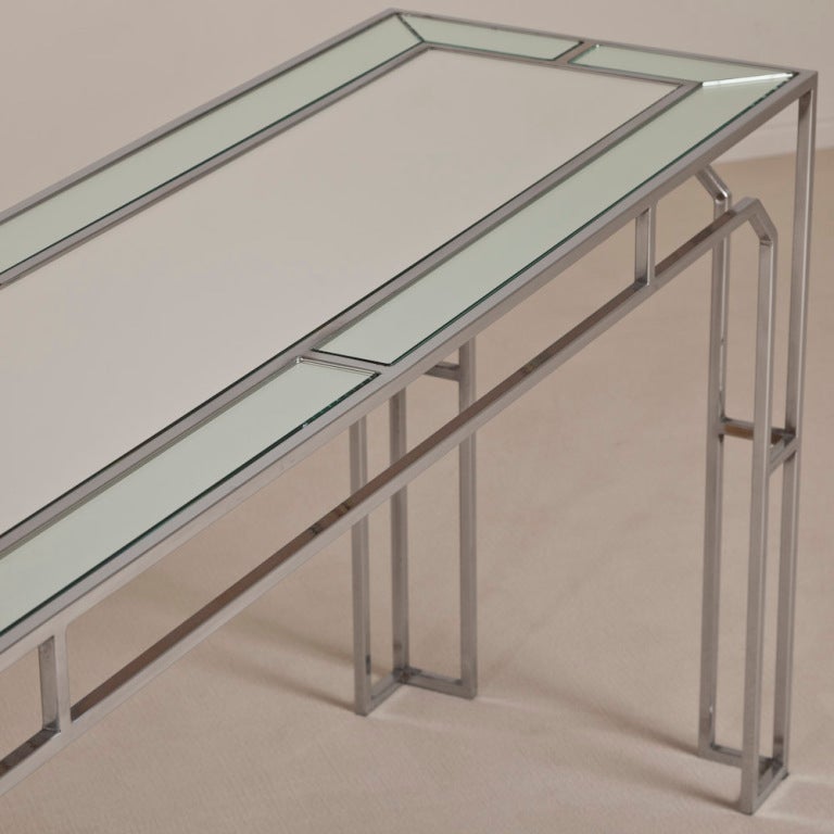 A Milo Baughman Nickel Console Table with Mirrored Top 1970s 1