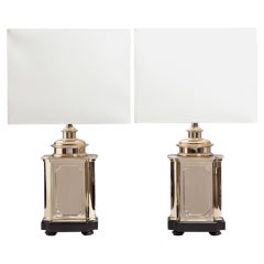 A Pair of Asian Modern Polished Brass Table Lamps