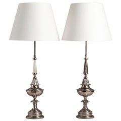 A Pair of Nickel Plated Table Lamps by Stiffel USA 1950s