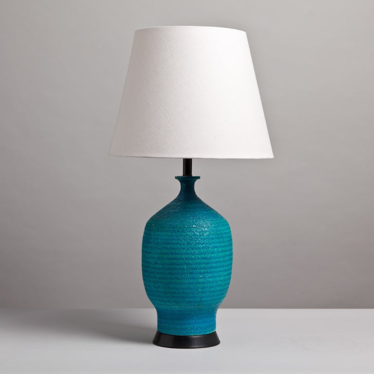 A Single Turquoise Ribbed Ceramic Table Lamp 1950s at 1stDibs