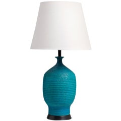 A Single Turquoise Ribbed Ceramic Table Lamp 1950s