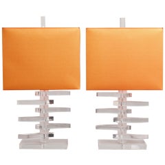 A Pair of Fin Shaped Stacked Lucite Table Lamps 1970s