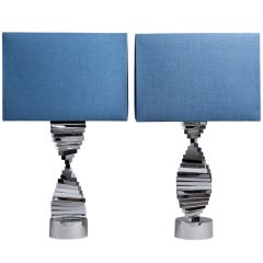 A Pair of Spiral Shaped Polished Nickel Table Lamps 1970s