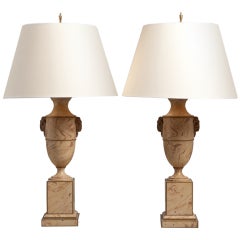 A Pair of Neoclassical Inspired Simulated Marble Table Lamps