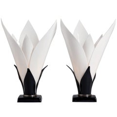 A Pair of Tulip Shaped Acrylic Table Lamps by Rougier 1970s