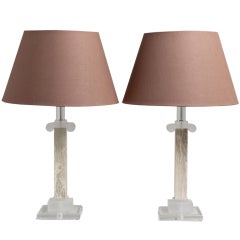 Pair of Faux Marble and Lucite Column Table Lamps, 1970s 6