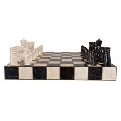 A Superb Maitland Smith Stone Veneered Chess Set 1970s