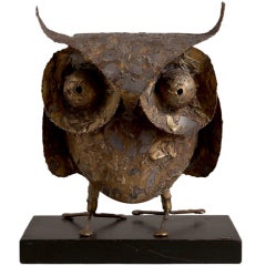 A Rare Curtis Jere Metal Owl Table Sculpture USA 1969