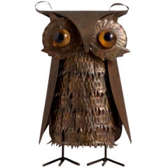 A Small Metal Owl Table Sculpture 1970s
