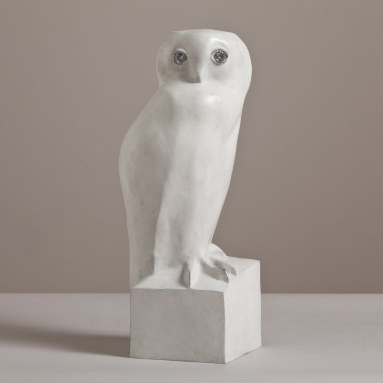 A White Patinated Sculpture of an Owl by Christian Maas Stamped and Signed 6/49