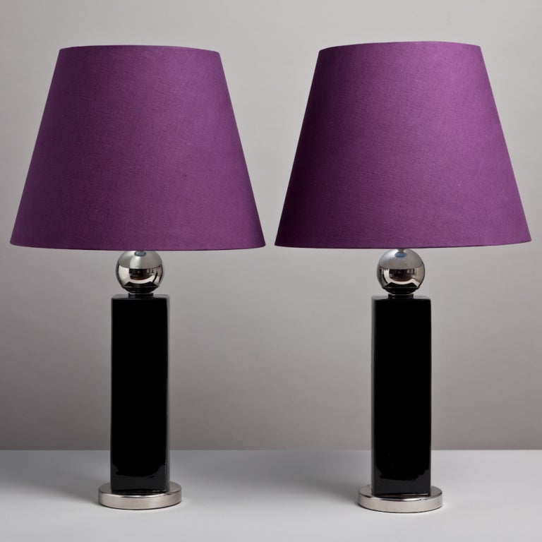 A Pair of Black and Chrome Sphere Mounted Lamps 1970s