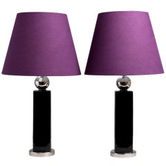 A Pair of Black and Chrome Sphere Mounted Lamps 1970s