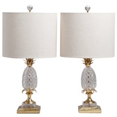 A Pair of Glass and Brass Pineapple Table Lamps