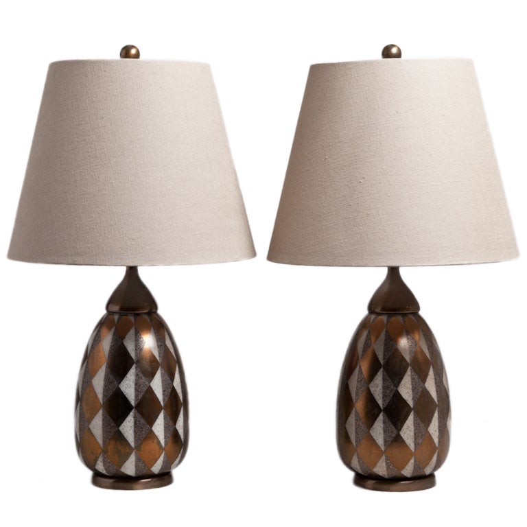 An Unusual Pair of Harlequin Patterned Table Lamps 1960/70s