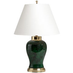 A Single Faux Malachite Glazed Ceramic Table Lamp