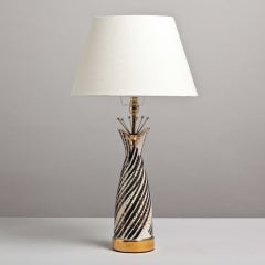A Single Black and Cream Ceramic Table Lamp