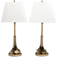 A Pair of Brass Petal Detailed Table Lamps 1970s