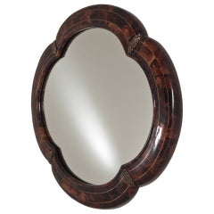 A Coconut Shell Veneered Mirror with Brass Detail 1960s