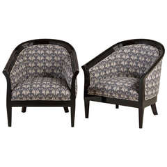 Pair of Black Lacquered Upholstered Tub Chairs, 1950s