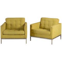 Pair of Knoll Lemon Faux Suede Upholstered Chairs, 1960s