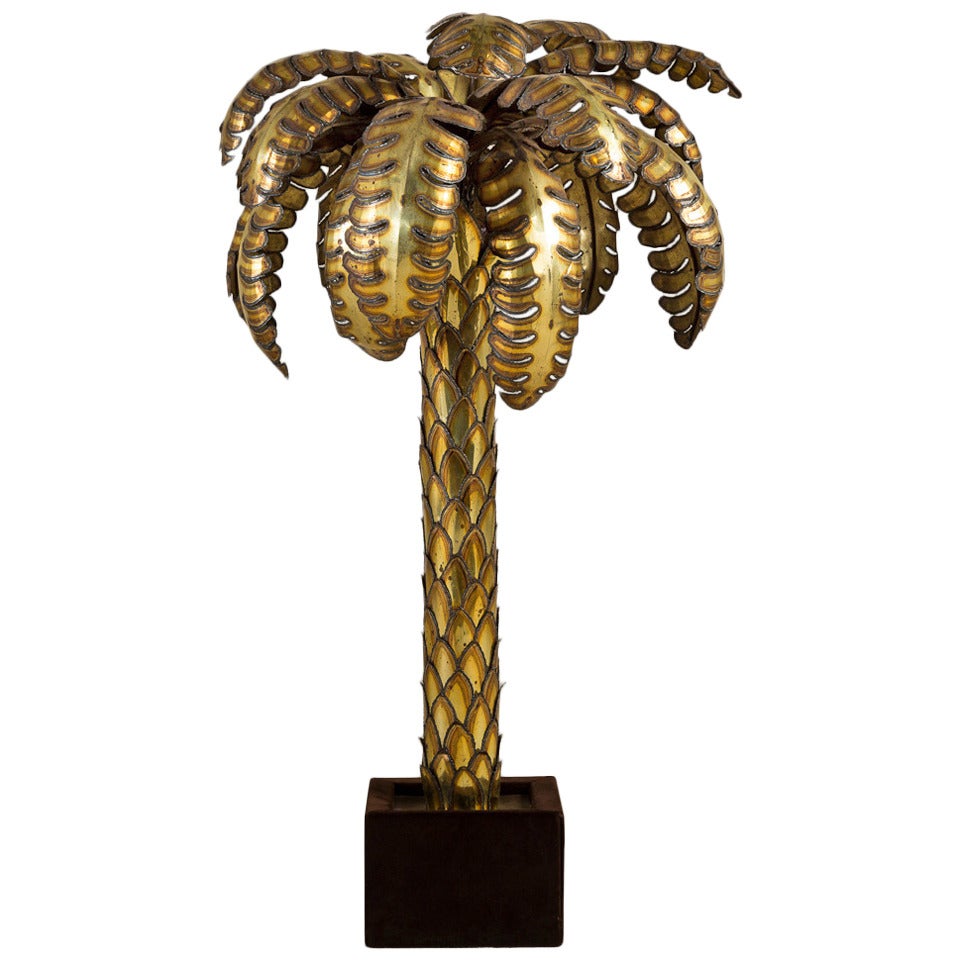 Large Maison Jansen Brass Palm Tree Sculpture, 1970s