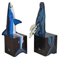 Limited Edition Pair of Chairs Depicting a Whale and Shark, 1991