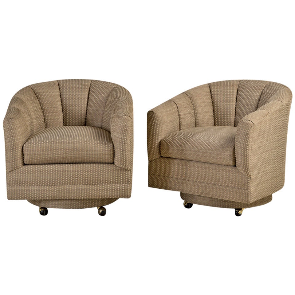 Pair of Swivel Tub Chairs on Castors, 1970s