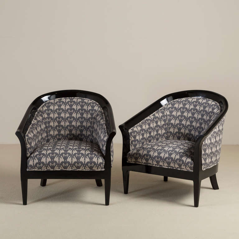 A Pair of Black Lacquered Upholstered Tub Chairs 1950s, Talisman Edition