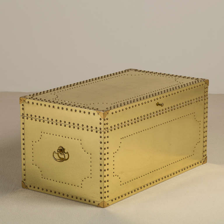 A Large Spanish Studded Brass Chest designed by Sarreid 1970s