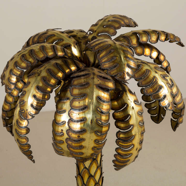 French Large Maison Jansen Brass Palm Tree Sculpture, 1970s