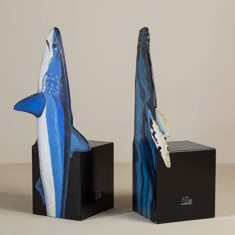 Late 20th Century Limited Edition Pair of Chairs Depicting a Whale and Shark, 1991