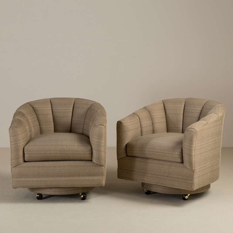A Pair of Swivel Tub Chairs on Castors 1970s, Original Upholstery