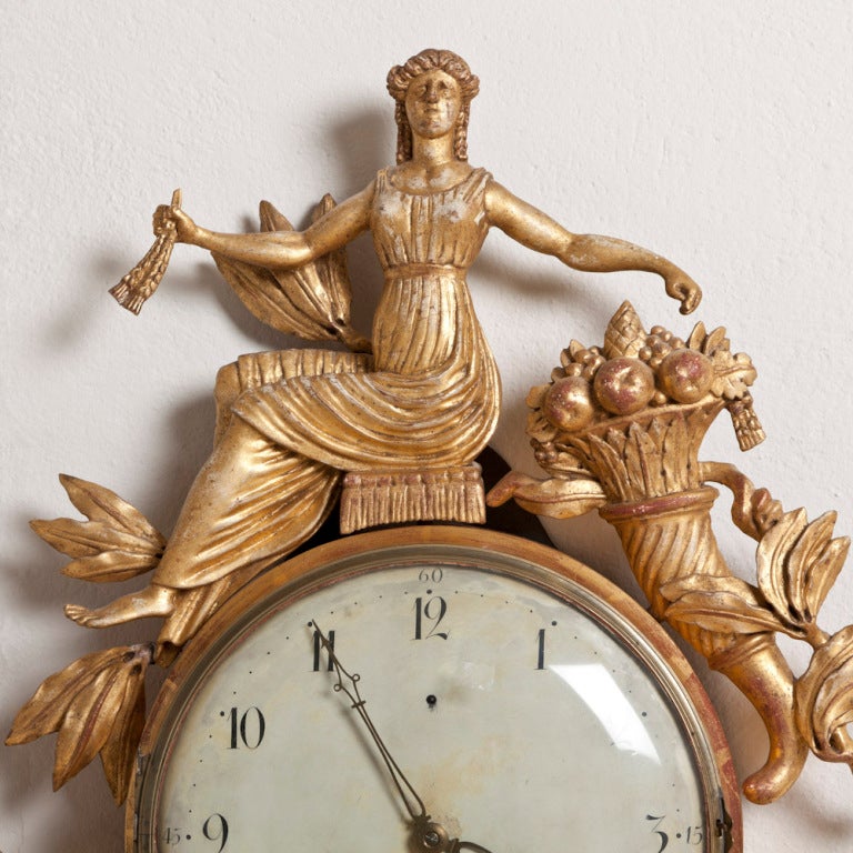 Gilt A Superb Swedish Empire Gilded Wall Clock circa 1790