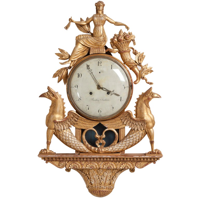 A Superb Swedish Empire Gilded Wall Clock circa 1790