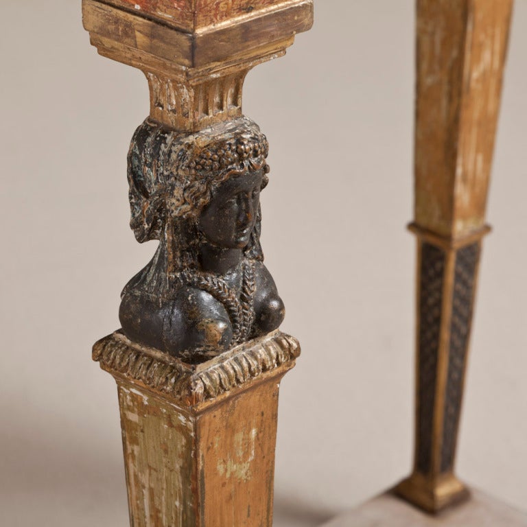 An Exceptional Swedish Empire Console Table with Traces of Original Gold Leaf and Bronze Paint and each Leg Surmounted by Egyptian Mask circa 1810