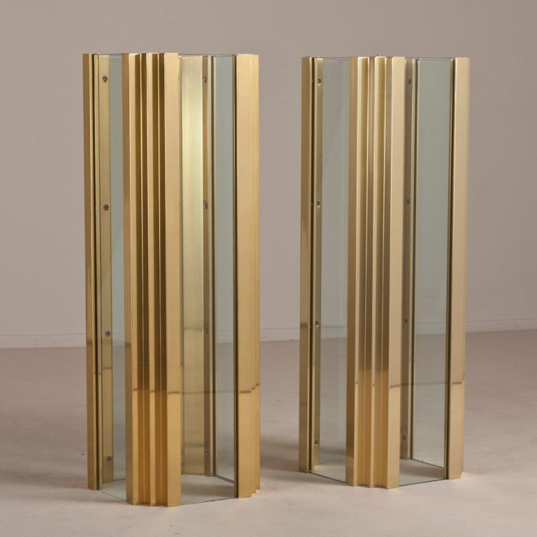 American A Pair of Brass and Glass Pedestals by Pace New York 1970s
