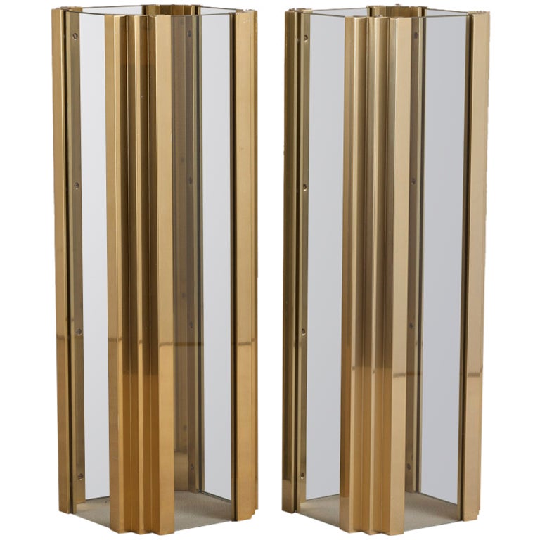 A Pair of Brass and Glass Pedestals by Pace New York 1970s