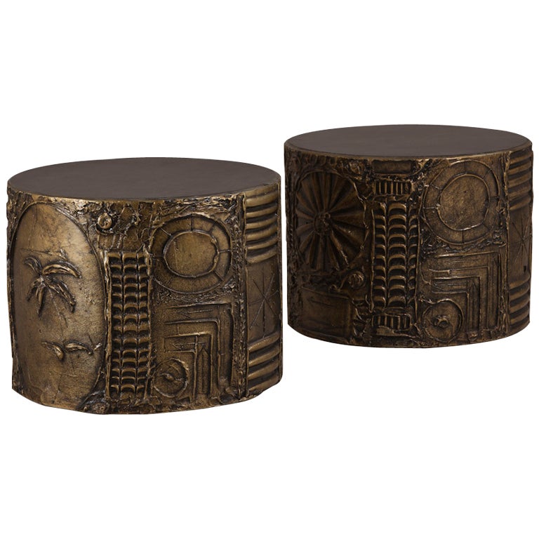 A Pair of Brutalist Drum End Tables by Adrian Pearsall 1960s