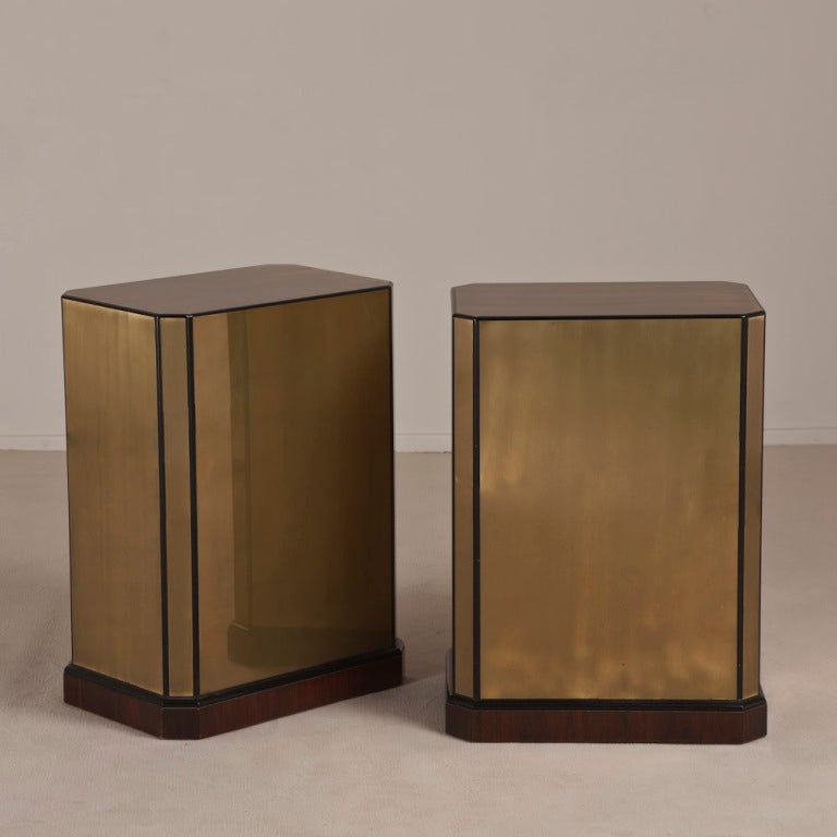 A Pair of Brass Veneered Drexel designed Table Bases/Pedestals 1970s stamped