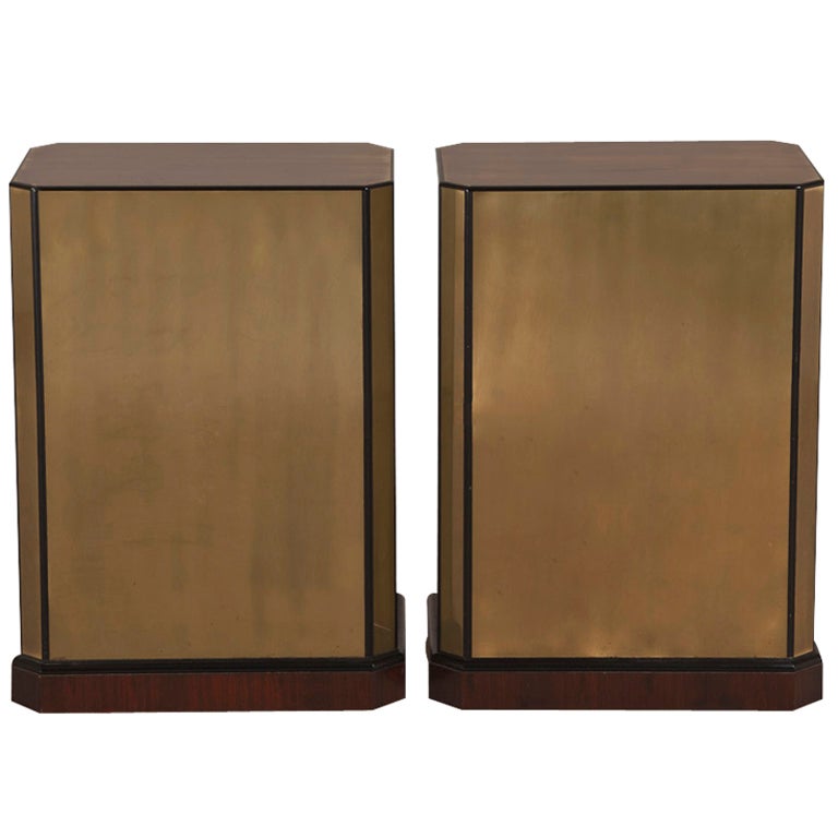 A Pair Of Brass Veneered Drexel Designed Table Bases/pedestals 1