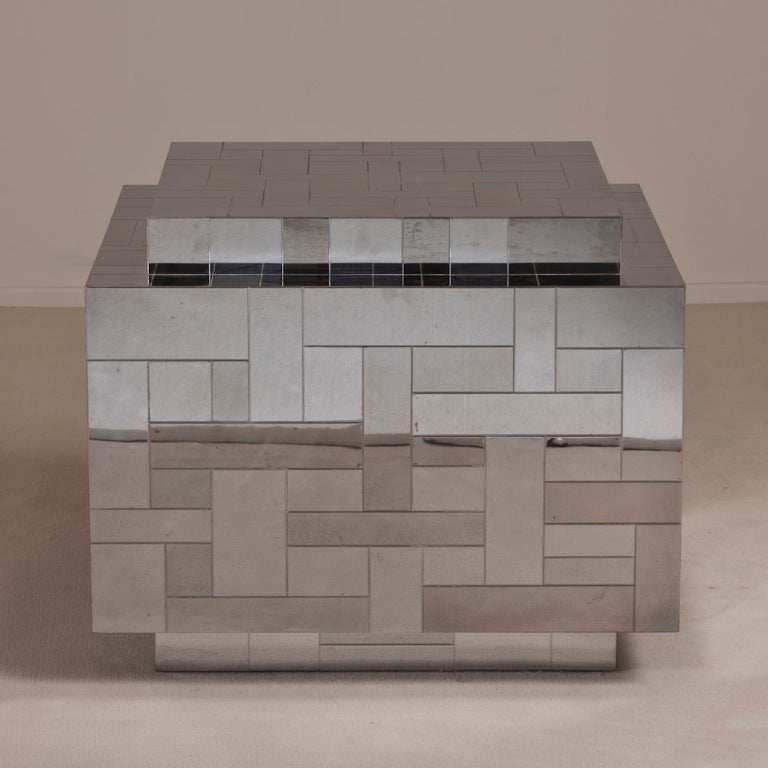 An Unusual Large Chrome Cube/End Table designed by Paul Evans from his Cityscape Series for Directional signed USA 1970s