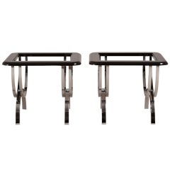 A Pair of Chrome Based Black Lacquer Side Tables 1970s