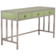 A Milo Baughman Nickel and Green Lacquered Desk/Console 1975