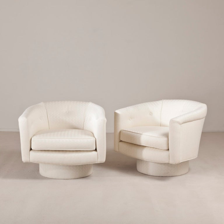 A Pair of Swivel Tub Chairs with Buttoned Detail Upholstered by Talisman 1970s