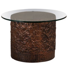 A Small Hammered Metal Drum Shaped Sidetable 1970s