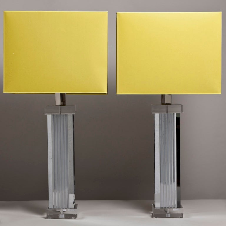 An Impressive Pair of Chunky Lucite and Aluminium Skyscraper Inspried Table Lamps 1970s
